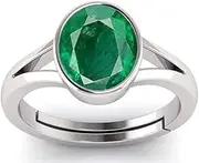 [LMDPRAJAPATIS] 6.20 carat 925 Sterling Silver With stemp Dark Green Emerald Panna Natural Lab Tested Astrological birthstone Gemstone adjustable Ring For Men Or Women's, Gemstone, Emerald