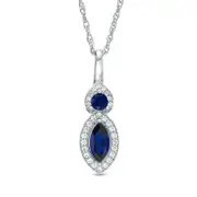 Lab-Created Blue and White Sapphire Frame Duo Pendant in Sterling Silver