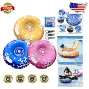 Heavy Duty Inflatable Snow Sleds - 3 Pack for Kids & Adults with Safety Handles