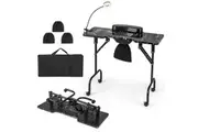 Costway Folding Manicure Nail Table Portable Nail Tech Desk w/LED Lamp & Client Wrist Pad Black