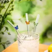 Bow / Lemon Glass Drinking Straw 1 Pc - Butterfly - Random Color - One Size