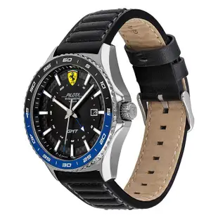 [官方保修] Scuderia Ferrari 830775 男士 Pilota Evo 黑色皮革錶帶手錶