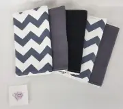 Baby Burp Cloths 5 x Pack Grey Chevron Black Toweling Backed Handmade New