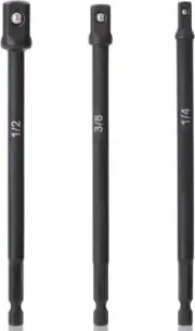 3Pcs Impact Socket Adapter Set 6" Drill Socket Adapter 1/4", 3/8",1/2" Hex Shank