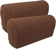 SXNING Arm Rest Covers with Pocket Pack of 4 Stretch Armchair Arm Covers Soft Polyester Arm Caps Non Slip Furniture Protector for Chair, Sofa, Couch (Dark Coffee with Pocket)