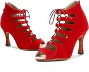 [HOBTEC] Women Ballroom Latin Dance Shoes Salsa Bachata Tango Modern Social Dancing Shoes Suede Sole Wedding Party Dance Shoes
