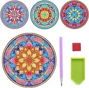 4Pcs DIY Diamond Art Painting Placemat,Round Acrylic Diamond Table Mats,Dining Table Kitchen Diamond Art Place Mats,Colorful Diamond Art Placemat for Adults Kids DIY Lovers