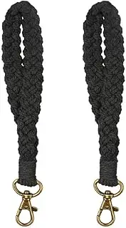 [AOKSUNOVA] Macrame Keychain Wristlet Strap for Key Hand Wrist Lanyard Key Chain Holder Handmade White Black