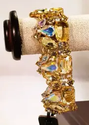 J CREW Gold Bracelet Crystal Stones Citron Clear Frost Iridescent NWT