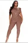 New Fashion Nova Chocolate “Sparkle And Snatched” Shoulder Pad Jumpsuit Size 2X