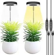 Plant Grow Light 2Pack, LED Growing Lamp Full Spectrum for Indoor Plant, Height Adjustable Plant Light with Auto On/Off Timer 3/9/12H,4 Dimmable Brightness, Ideal for Small Plant (Black)
