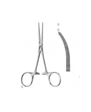 6 KOCHER Hemostatic Forceps, 5.1/2", Curved, Serrated Jaws, 1 x 2 Teeth