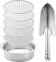 Soil Sifter, Stainless Steel Sand Sieve, 5 Replaceable Mesh Screens, 1/3/6/9/12mm Sizes, Garden Potting Tool Set, Ideal for Sand, Rocks, Dirt, Compost, Stone Filtering