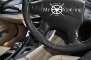 FOR MITSUBISHI SHOGUN 06+PERFORATED LEATHER STEERING WHEEL COVER CREAM DOUBLE ST (for: Mitsubishi)