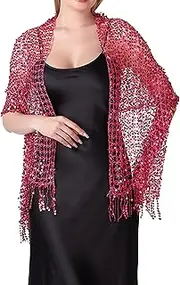 [Elerevyo] Women Sequin Shawls and Wraps for Evening Dresses, Fringed Sparkly Dressy Scarf for Wedding Party