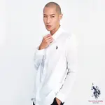 U.S. POLO ASSN. 男亞麻長袖襯衫-純白色