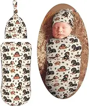 Muishi Dachshund Dogs and Paws Newborn Swaddle Blankets Hat Sets Soft Baby Receiving Blanket Swaddle Sack for Baby Shower Infant Boy Girl Gift