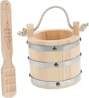ULTECHNOVO 1 Set Wooden Butter Barrel with Scoop Traditional Yogurt and Rice Storage Bucket Solid Sushi Bowl for Kitchen Cooking and Outdoor Picnics