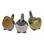 3pc Resin 16cm Coloured Bird Home/Office Decorative Statue Figurine Ornament Set