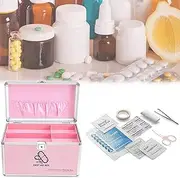 Medicine Box,First Aid Safe Medication Storage Box,Layered Aluminum Daily Medicine Cabinet,Rugged,Corrosion-Resistant, Drop-Proof and Compressive,Pink,Pink-16in