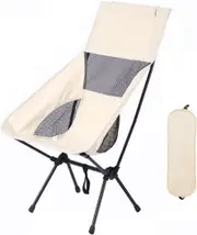 Chair Portable Backpacking Chair High-Back Moon Chair Compact Folding Beach Chair with Storage Bag for Indoor, Outdoor, Travel, Camping, Picnic, Fishing (Beige, Large)
