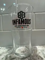 Infamous Brewing Company Austin Texas 14 oz Beer Glass 5.5” Tall, New/Pristine