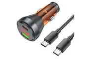 hoco NZ12B Unimpeded PD48W(1C1A) car charger with digital display set(Type-C to Type-C) - transparent orange