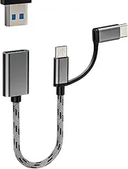Micro USB+USB-C Male to USB A Female Adapter(2in1) Mouse Camera Card Reader Keyboard Android Thunderbolt Converter OTG Adaptador Compatible for Samsung MacBook Apple IPhone15 Pro Max Ipad CJJ