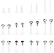 [Generic] Piercing Retainers 24 Pcs Clear Lip Studs Nose Piercings Ear Bar Plastic Tragus Retainer Invisible Labret Stud 1.2 mm(16 g) 6 8 10 12 MM with Colorful Zircon for Work Sports Aretes Para La Nariz