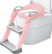 Potty Training Seat with Step Stool Ladder,Potty Training Toilet for Kids Boys Girls，Toddlers-Comfortable Safe Potty Seat with Anti-Slip Pads Ladder (Pink)