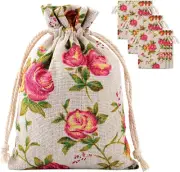 30 Pieces Small Size Rose Drawstring Bags Burlap Flower Pouch Bag Linen Gift Poc