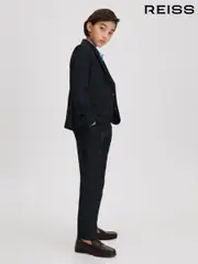 Reiss Navy Kin 3-9 yrs Slim Fit Single Breasted Linen Blazer (A95764) | $195