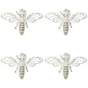 4x LVD Metal Rustic Bee Sculpture Classic Home Decor Display 13x7cm White/Gold