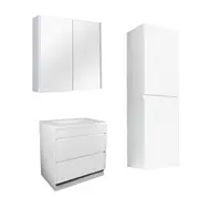 750mm Matte White Qubist MDF Freestanding With Kickboard Vanity With Ceramic Top With Shaving Cabinet and Tall Boy