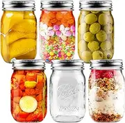 Showvigor 6 Pack Wide Mouth Mason Jars 16oz Glass Canning Jars with Airtight Lids for Preserving, Jam, Honey, Jelly, Wedding Favors, Sauces, Meal Prep, Overnight Oats, Salad, Yogurt