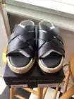 French Connection Womens Alexis Black Leather Strappy Slide Sandals Size 10