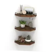 Floating Corner Shelf Wall Mount, 3 Pack Rustic Wood Corner Wall Shelves with