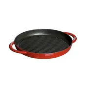 Staub Pure Round 26cm Cast Iron Grill Pan Induction/Stovetop Cookware Cherry Red