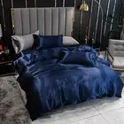 Blue Silk Satin Quilt Duvet Doona Cover Set or Sheet Set Queen King Size Bedding