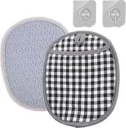Bamyli 2Pcs Pot Holder with Pocket,Silicone Pot Holder,Oven Gloves Set Heat Resistant Anti-Slip Pot Holder Mitt with 2 Sticky Hooks for Cooking Kitchen(Grid)