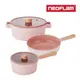 NEOFLAM 粉紅FIKA鑄造三鍋組(湯鍋+單柄湯鍋+炒鍋)(不挑爐具、IH適用)