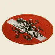 Scuba Diver Octopus Down 5"x3" Oval Patch Hook and Loop Kracken Monster Bigger