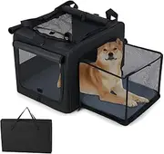 Costway Folding Soft Dog Crate, Portable and Foldable Pet Carrying Bag w/2 Openings & Window, Mesh Inner Basket, Side Pockets & Water Cup, Soft Mat (80 x 65 x 42 cm (L x W x H))