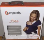 Ergobaby Aura Baby Wrap Lightweight Easy Tie Newborn 8-25lbs Grey Stripe