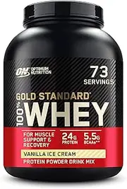 Optimum Nutrition Gold Standard 100% Whey Protein Powder, Vanilla Ice Cream, 2.27 Kilograms