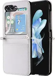 Compatible with Samsung Galaxy Z Flip 5 Wallet Case,PU Leather Folio Flip Case Compatible with Samsung Galaxy Z Flip 5 Cell Phone Leather Case White
