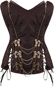 [WORNEW] Women's Steampunk Corset Women's Punk Vintage Shapewear Chain Corset Gothic Lace-up Corset Punk Corset (Color : Brown, Size : Small)