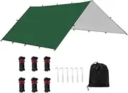 Ｓｉｍｈｏａ Camping Tent Tarp Versatile with 6 Stakes and 6 Ropes Foldable Sun Canopy Waterproof Lightweight, Green S
