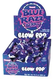 Charms Blow Pops Blue Razz Berry 48 Count Chewy Bubble Gum and Hard Candy