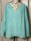 J.Crew Plaid Peasant Blouse Green Blue Size 2X NWT
